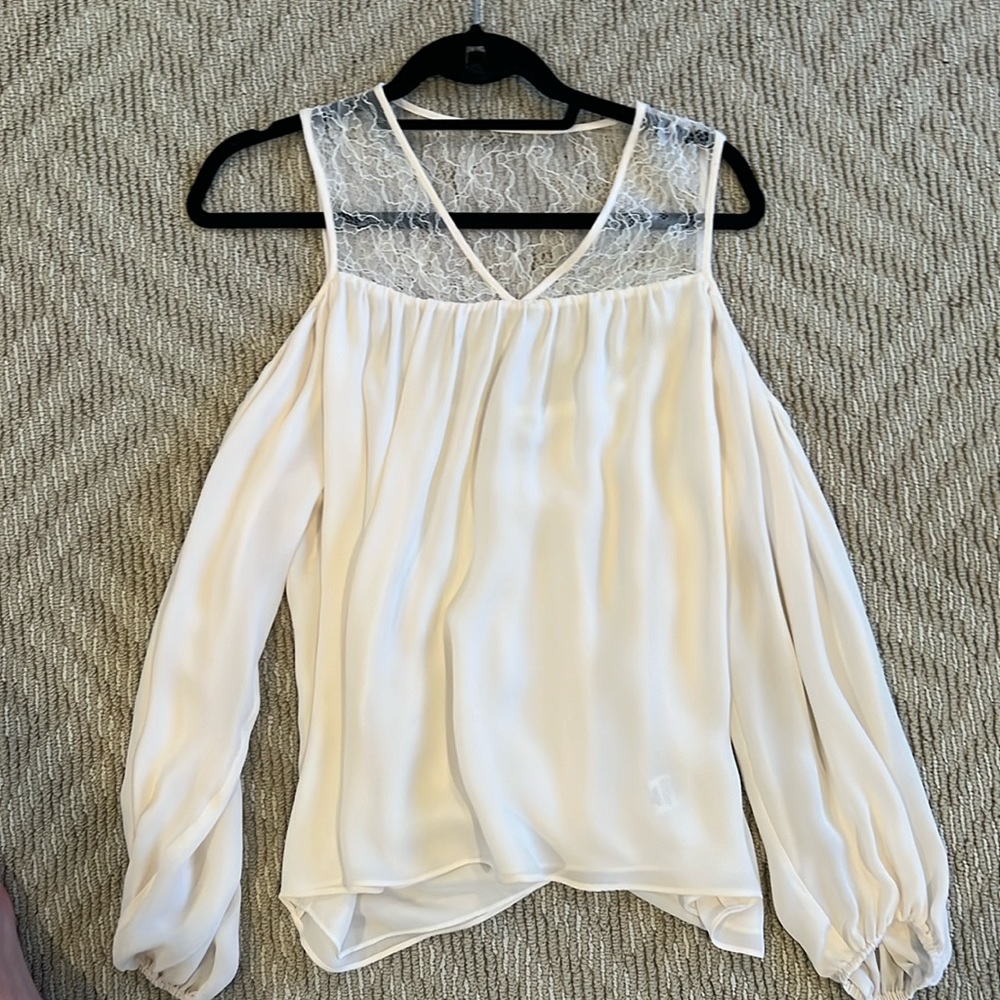 Parker Joanie Cold Shoulder Blouse Lace Billow Sleeve V Neck Off White Size S
